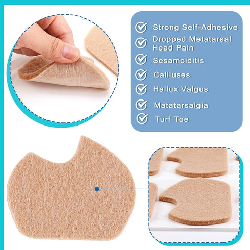 SATINIOR 30 Pcs Foot Pads for Dancer Sesamoiditis, Large Area Corn Pads, Metatarsal Felt Cushion Pads for Pain Relief