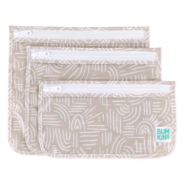 Bumkins Travel Bag, Clear-Sided Toiletry Pouch, TSA Approved, Quart Size, Set of 3 Sizes, Desert Boho