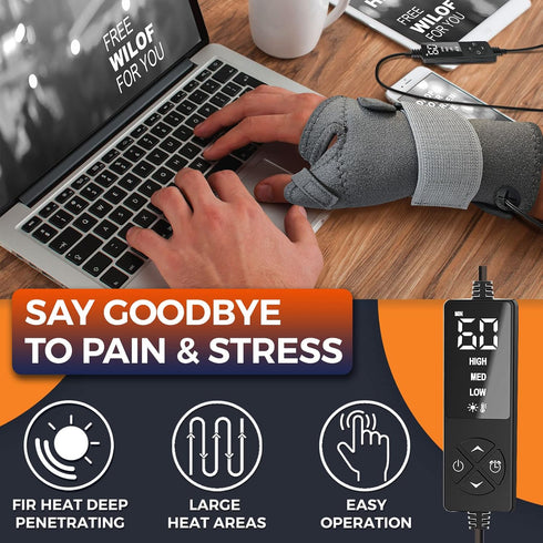 Wrist Thumb Brace Heating Pad for Arthritis and Carpal Tunnel Relief, Heated Wrap for Sprains, Left Right Hand
