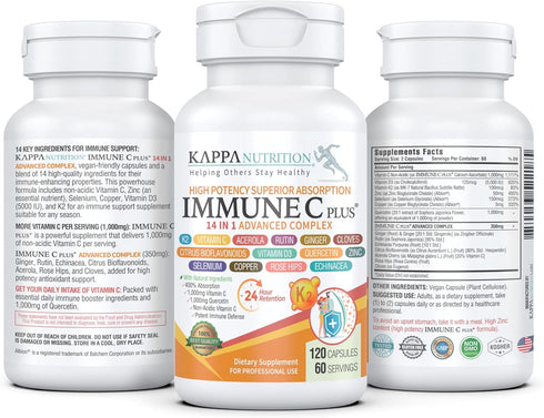 (120 Capsules), Quercetin 1,000mg, Vitamin C 1,000mg, Zinc 50mg, Vitamin D3 5,000iu, Selenium, Copper, Acerola, Ginger, Rutin, Bitter Orange, Rose Hips, Echinacea, Immune C Plus, 14 in 1 Immune C Plus