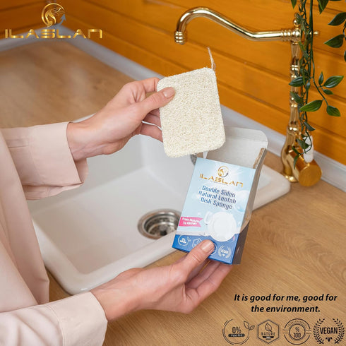 Natural Loofah Dish Sponge Scrubber | Eco-Friendly, Natural, Biodegradable and Reusable Dish Loofah Kitchen Sponge | 3 Count (1 Pack)