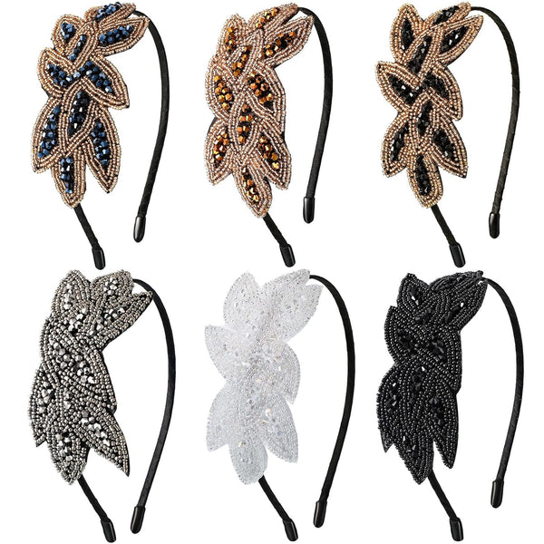 Jutom 6 Pieces Flapper Headband, Floral Leaf Vintage 1920s Rhinestone Headpiece Hair Accessory for Women