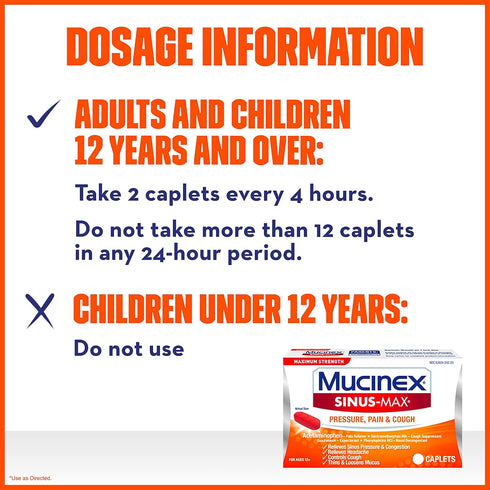Mucinex Maximum Strength Sinus-Max Caplets - 20 ct for Minor Aches, Pains, Headache & Congestion Relief