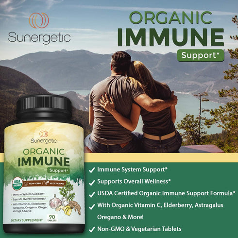 USDA Organic Immune Support Supplement with Vitamin C, Elderberry, and Garlic - 90 Tablets