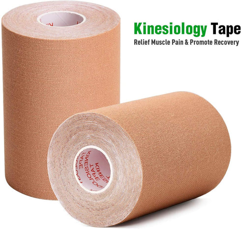 3 Pack Kinesiology Tape, Water Resistant Muscle Support Adhesive Sport Tape for Pain Relief, Tan 4in 5.5yd