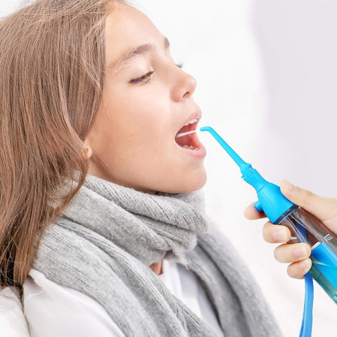 Water Dental Flosser for Teeth, Portable Oral Irrigator, Non Electric, Cordless Manual Air Pressure for Home and Travel