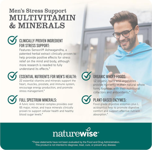 Immunity, 60 Capsules[1-Month NatureWise Multivitamin for Men + Stress Support + Fulvic Ionic Minerals + Probiotics