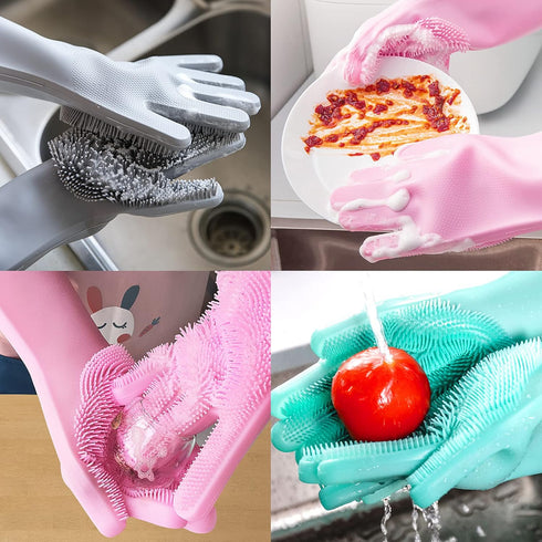 Angel Wings Magic Dish Washing Gloves, Silicone Reusable Cleaning Gloves with Scrubber for Household Use