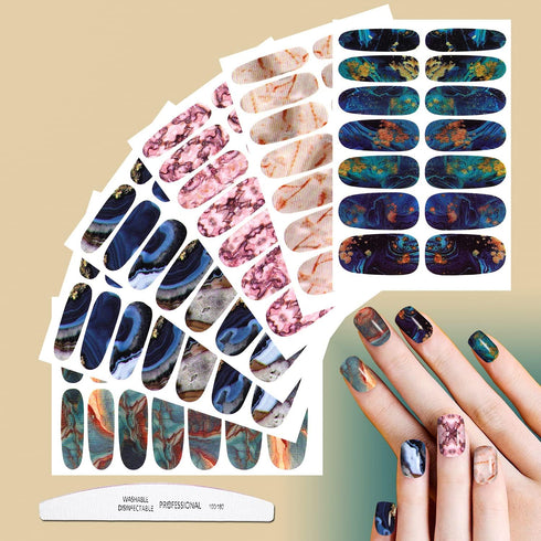 JERCLITY 20 Sheets Candy Color Marbling Nail Polish Strips with Nail File for DIY Nail Art Manicure Kit