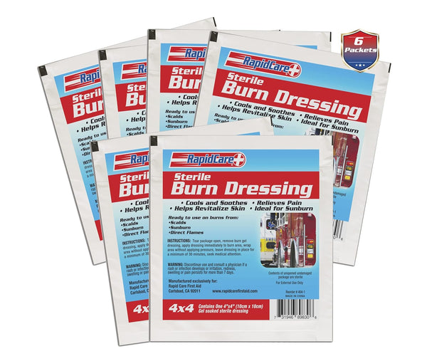 Rapid Care First Aid Hydrogel Burn and Wound Care Dressing Pads, 4" Width, 4" Length, Pack of 6