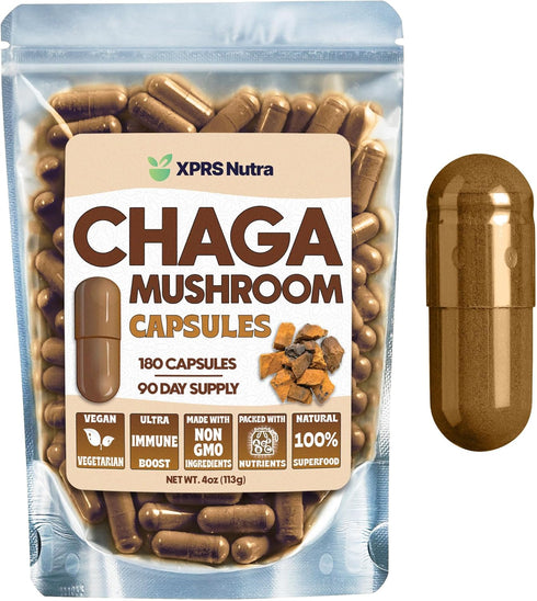 XPRS Nutra Chaga Mushroom Capsules - Premium Chaga Mushrooms Capsules- Encapsulated Chaga