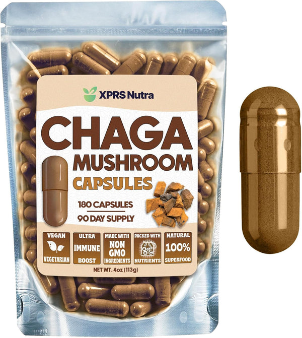 XPRS Nutra Chaga Mushroom Capsules - Premium Chaga Mushrooms Capsules- Encapsulated Chaga