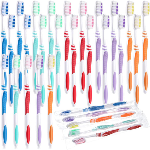 150 Pieces Individually Wrapped Toothbrushes, Manual Disposable Travel Toothbrush, Medium Soft Bristle, Multi Color