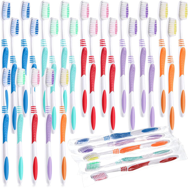 150 Pieces Individually Wrapped Toothbrushes, Manual Disposable Travel Toothbrush, Medium Soft Bristle, Multi Color