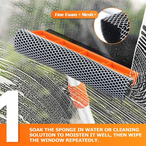 2-in-1 Window Cleaner Squeegee with Soft Rubber Strip and Telescopic Extension Pole 18”-29” for Glass Cleaning