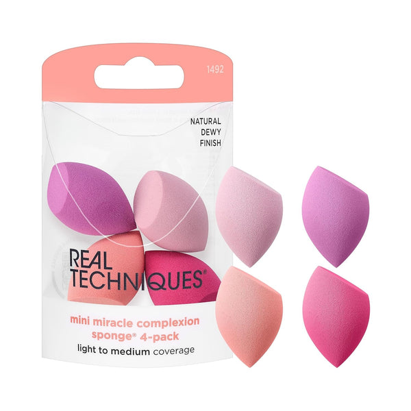 Real Techniques Mini Miracle Complexion Sponge 4 Pack - Small Makeup Blending Sponges for Foundation & Concealer,