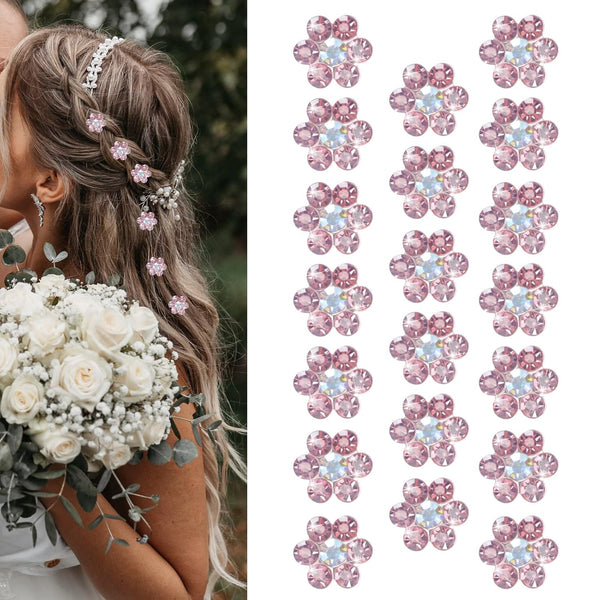 YISSION 20Pcs Mini Rhinestone Flower Hair Clips, Cute Pink Hair Pins for Girls and Women