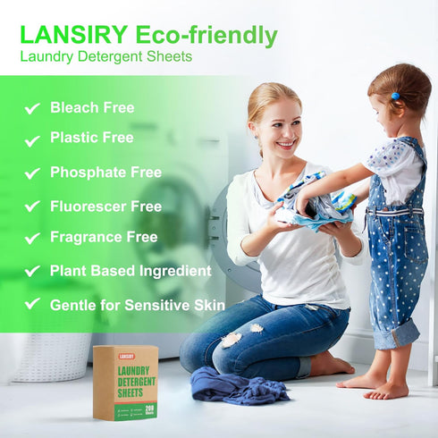 Laundry Detergent Sheets, 200 Loads, Fragrance Free, Eco-Friendly, Hypoallergenic, Portable