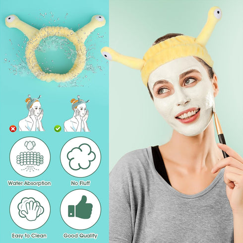 Face Wash Headband, Cartoon Cute Coral Fleece Elastic Hair Bands for Washing Face, Shower, Sports Beauty (Yellow)