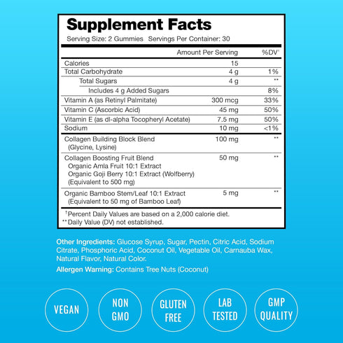 Collagen Boosting Gummies | Collagen Booster Gummy for Natural Collagen Production | Hair, Skin, Nails, Joint Support | Vegan Pectin Supplements Chews for Women & Men | 60 Peach Vitamins Gummies