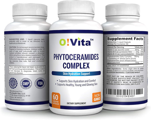 Phytoceramides Complex for Skin Repair, Anti-aging Support with Vitamins C, B-6, B-12, 60 Non-GMO Capsules