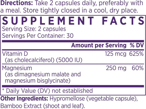NAOMI Activated Vitamin D3 5000 IU (125 mcg) Supplement with Magnesium for Strong Bones, Teeth, Immune Support