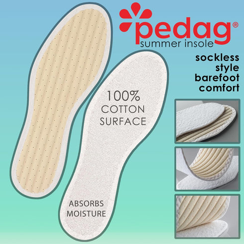 Pedag Summer Terry Cotton Sockless Insoles, Handmade in Germany, Washable, US Women 8/ Men 5/ EU 38, White, 3 Pair