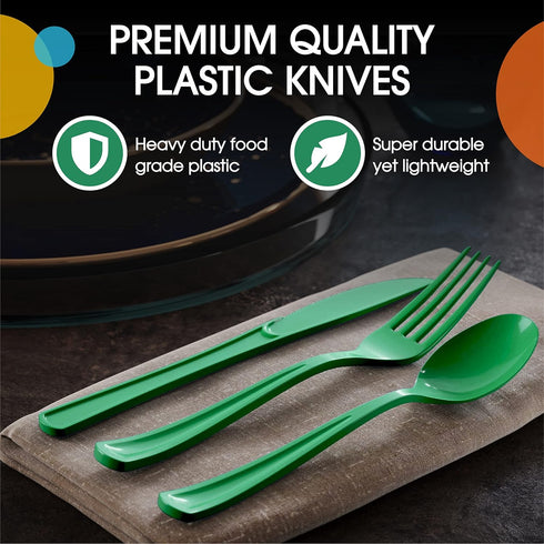 Exquisite Disposable Green Plastic Knives, 50 Pcs Heavy Duty Cutlery, Green Plastic Silverware