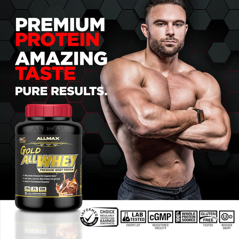 ALLMAX Gold ALLWHEY Protein, Chocolate, 2 lb, 24 Grams Per Scoop, Gluten Free, Low Carb, Low Sugar