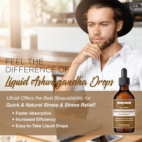 Ashwagandha Liquid Drops, Organic Ashwagandha Supplements with Rhodiola Rosea Tincture for Mood and Energy