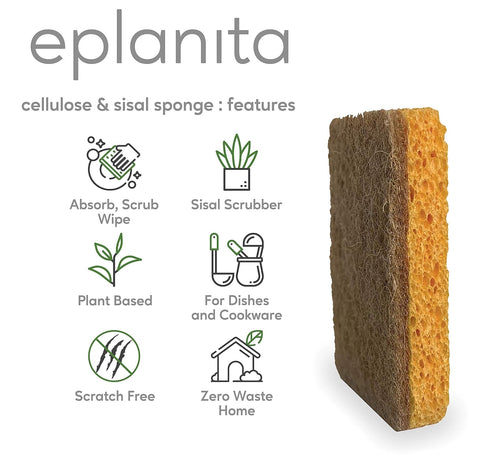 eplanita Natural Plant Based Scrub Sponges (12 Pack), Non-Scratch, Biodegradable Eco Scourers for Kitchen and Bathroom