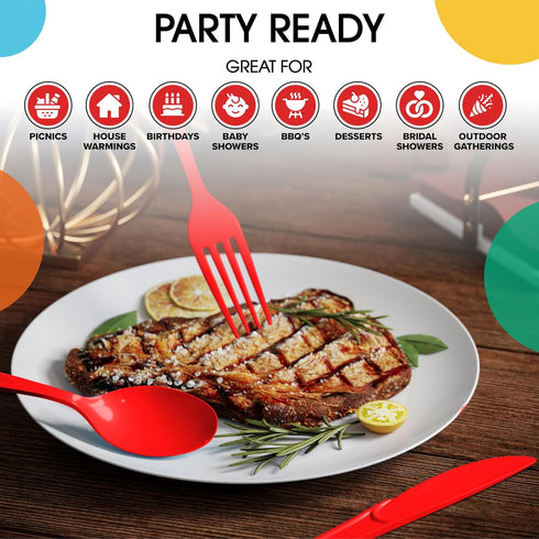 Exquisite Heavy Duty Red Plastic Knife, 50 Pcs BPA Free Disposable Cutlery for Parties