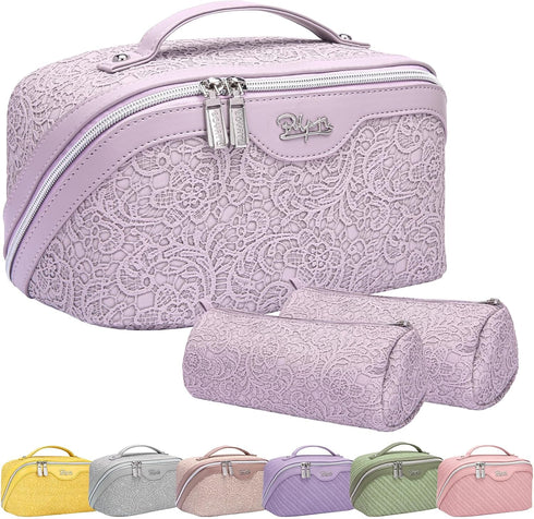 Travel Makeup Bag for Women, 3 Set Large Capacity Cosmetic Bags with Divider - Toiletry Bag 01-Z-Violet