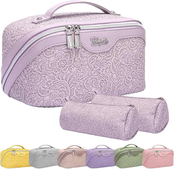 Travel Makeup Bag for Women, 3 Set Large Capacity Cosmetic Bags with Divider - Toiletry Bag 01-Z-Violet