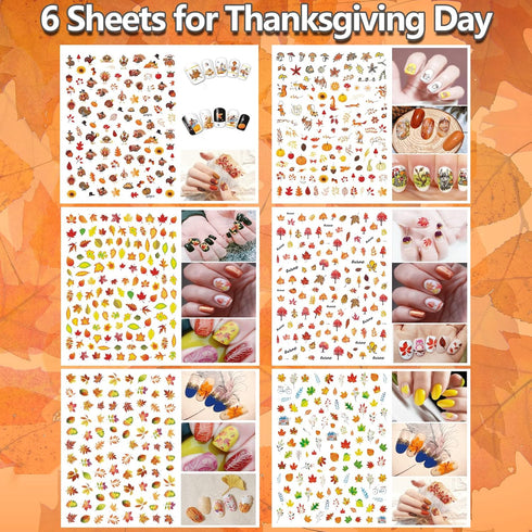 TailaiMei 18 Sheets Holiday Nail Stickers, Seasonal Nail Art Decals for Fall and Winter DIY Nail Decorations