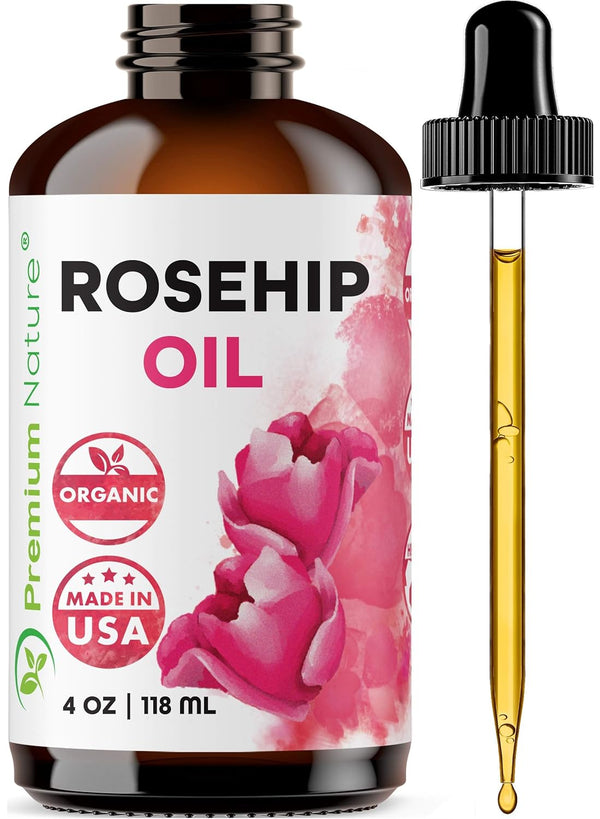 Premium Nature Rosehip Oil for Face, Pure Cold Pressed Unrefined, 4oz for Skin Care