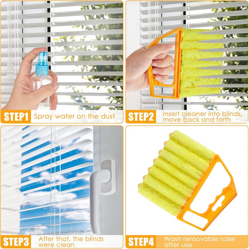 1 Piece Yellow Hand Held Cleaner Tool for Window Venetian, Washable Mini Cleaner Brush, 7 Finger Dusting Tool for Air