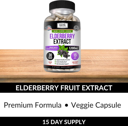 Kaya Naturals Elderberry Immune Support, 1200mg Elderberry Extract, Premium Antioxidant Vitamins, 30 Count