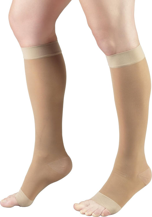 Truform Sheer Compression Stockings, Women's Knee High Length, Open Toe, 15-20 mmHg, 20 Denier, Light Beige, Medium