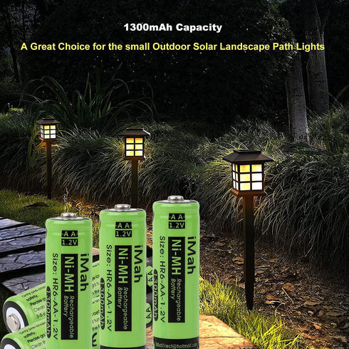iMah 10-Pack AA Rechargeable Batteries 1.2V 1300mAh Ni-MH for Solar Lights, Garden Lamps, Remotes, Mice