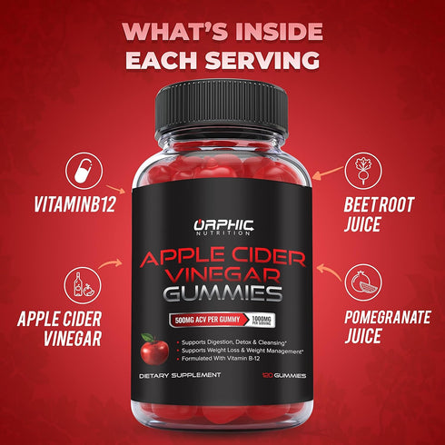 Apple Cider Vinegar Gummies - 1000mg, Supports Normal Energy Levels & Gut Health, 60 Count