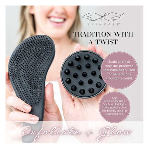 Seraphic Skincare 2-In-1 Scalp Exfoliator Duo with Wet and Dry Hair Brushes, Soft Silicone Massager for All Hair Types