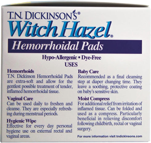 T.N. Dickinson's Hemorrhoidal Pads with Witch Hazel and Aloe, Clear, 100 Count