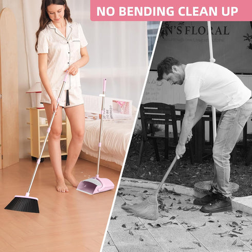 Set BSKLIN Broom and Dustpan House Brooms for Sweeping Indoor Collapsible Broom and Dust Pan Combo for Home Office