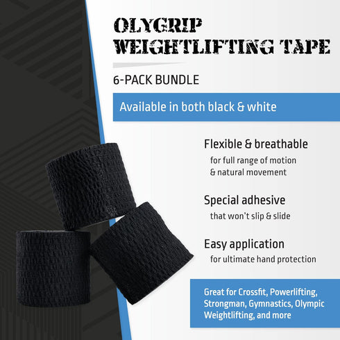 Weightlifting Tape, Stretch Sports Tape for Wrist and Hand Use, 6 Rolls in Black