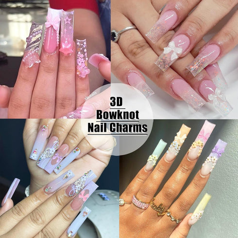 RODAKY 200PCS Bow Nail Charms, Colorful 3D Bowknot Charms for Nail Art Design, Resin Flatback Bow Nail Studs for