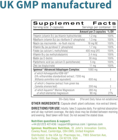 Advanced Ashwagandha KSM-66, L-Theanine & Magnesium - 60 Vegan Capsules, Multi Action Adaptogen Complex for Stress