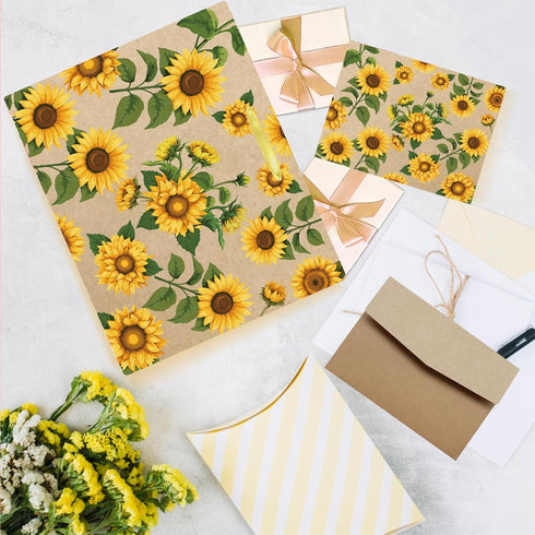 SolarGlory Large Sunflower Gift Bag with Yellow Tissue Paper and Greeting Card Sunflower Wrapping Paper for Women Girl