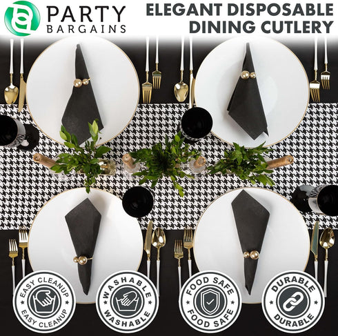 Party Bargains Disposable Plastic White Gold Cutlery Set, 40 Pack with 16 Forks, 8 Knives, 16 Spoons, Infinity Modern