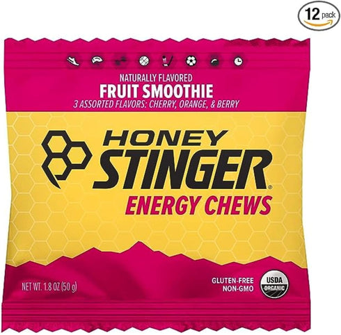 Honey Stinger Organic Fruit Smoothie Energy Chew, Gluten Free, Caffeine Free, 12 Pack, 21.6 Ounce